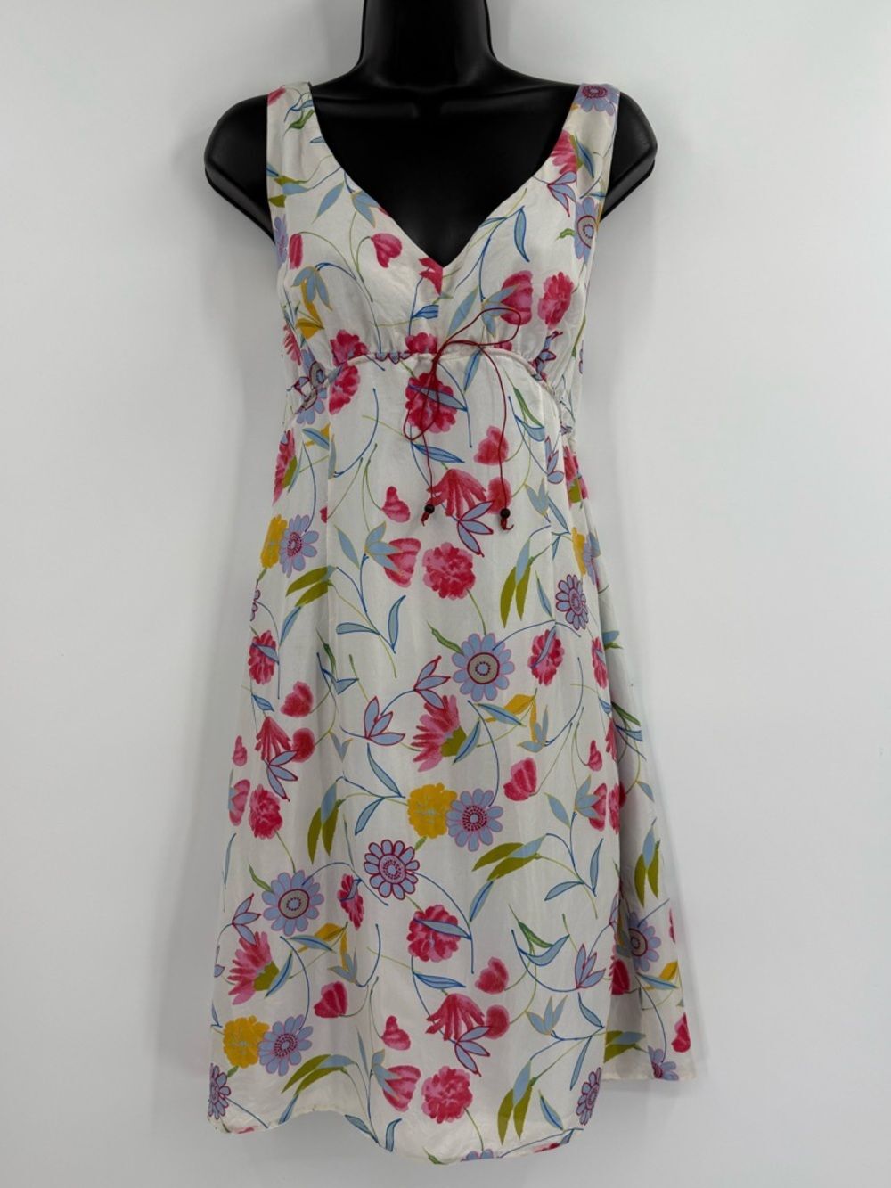 Tahari Vintage Y2K Floral Print Silk Midi Dress | White Multi | 14